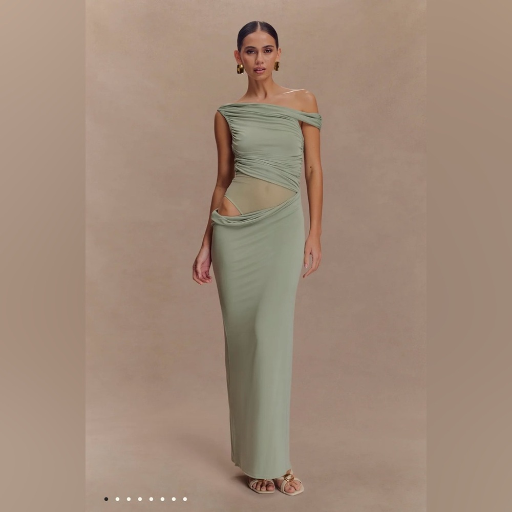 Meshki Callen One Shoulder Slinky Maxi Dress - Sage